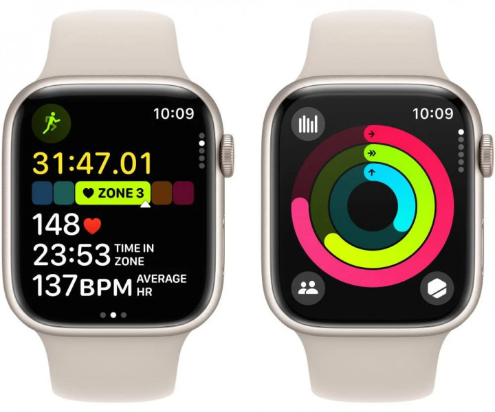 Apple Watch Series 9 GPS 41mm Starlight Aluminum Case w. Starlight Sport Band - M/L (MR8U3)